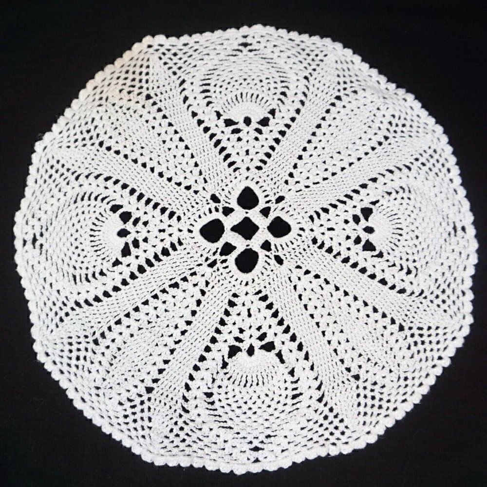 Small Crocheted Doily White 13" Diameter Handmade FLAW